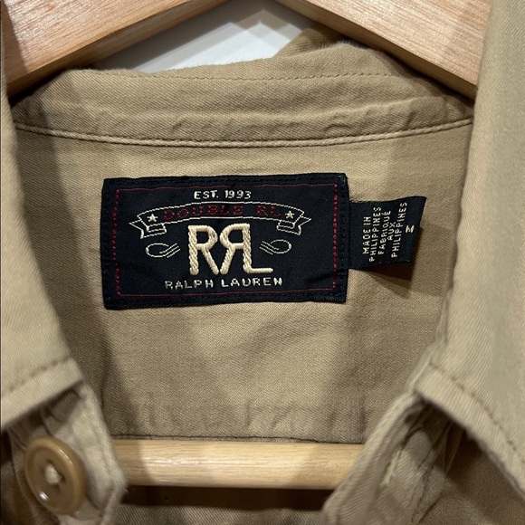 RRL Twill Cotton Military Shirt Button Down in Tan Size Medium - Picture 2 of 8